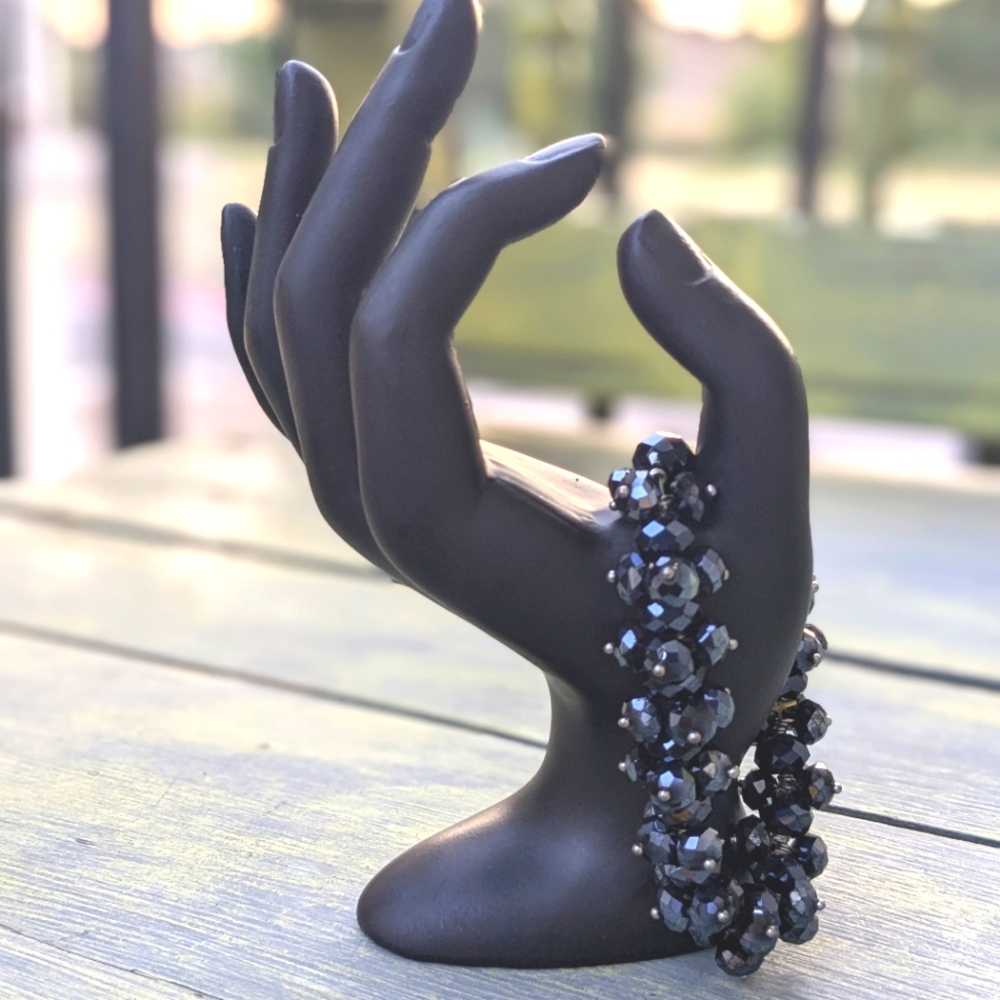 Silver and Black Bracelet with Artistic Bead Cascade